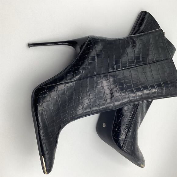 Camssoo Women's Black Croc Patent Leather Stiletto Ankle Booties Size 10 - Picture 8 of 12